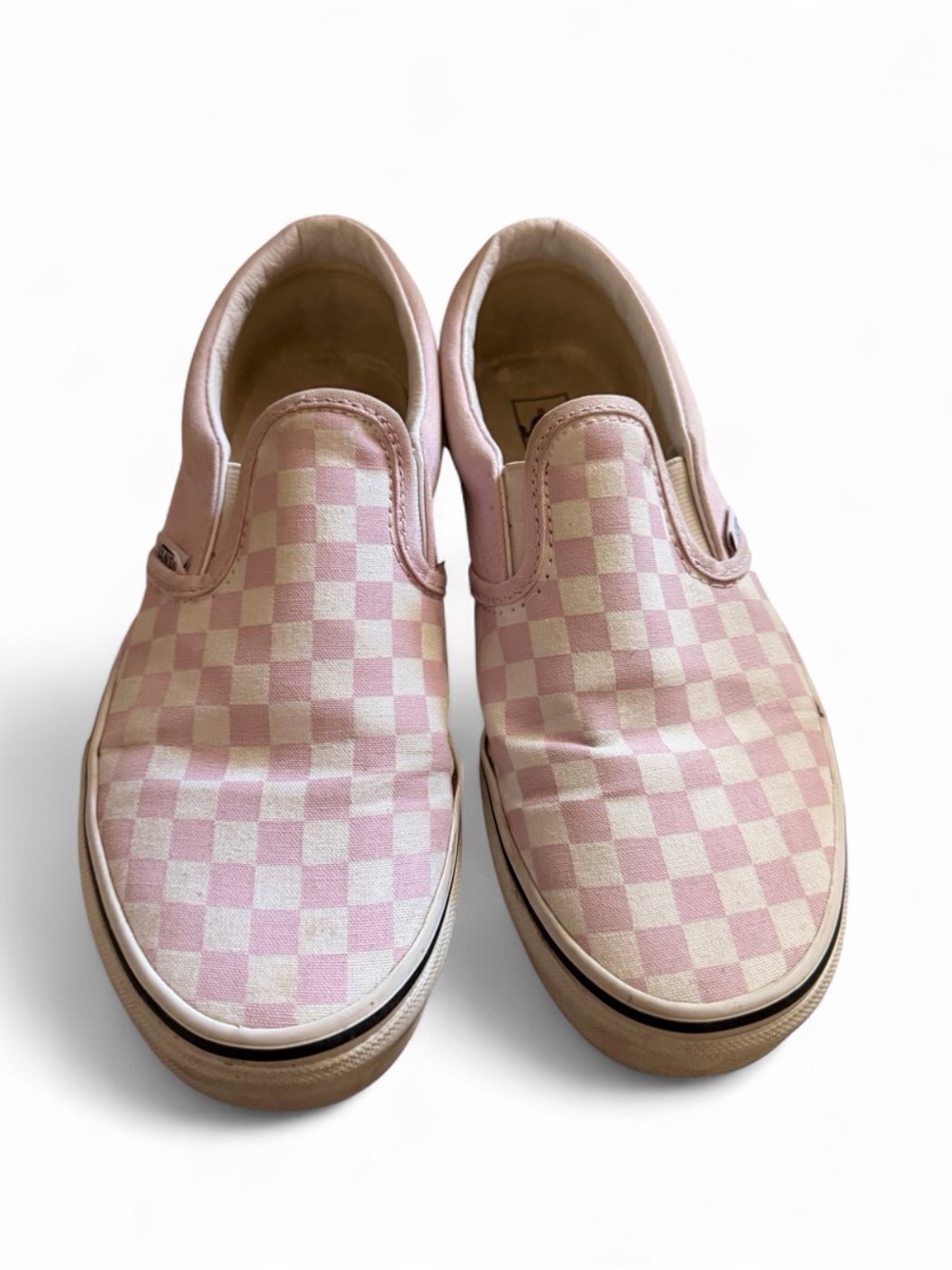 Vans Pink and Cream Checkerboard Slip-On Sneakers